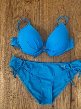 Body Glove Bright Blue Two-Piece Bikini with Heart Charm